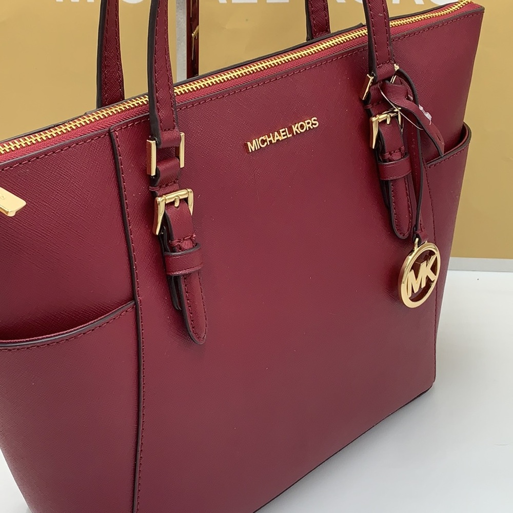 NWT MICHAEL KORS CHARLOTTE LARGE TOP ZIP TOTE DARK CHERRY COLOR - Picture 5 of 16
